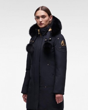 Parkas Moose Knuckles Gold Stirling Parka Fur Femme Bleu Marine Noir | BRXGS-6547