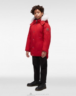 Parkas Moose Knuckles Original Parka Fur Enfant Rouge Foncé Noir | TUFYM-7129