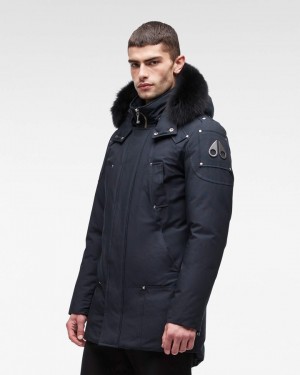 Parkas Moose Knuckles Original Stirling Parka Fur Homme Bleu Marine Noir | WRPJV-0219