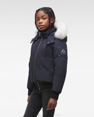 Veste Bombers Moose Knuckles Original Bomber Fur Enfant Bleu Marine | DCRZO-7625