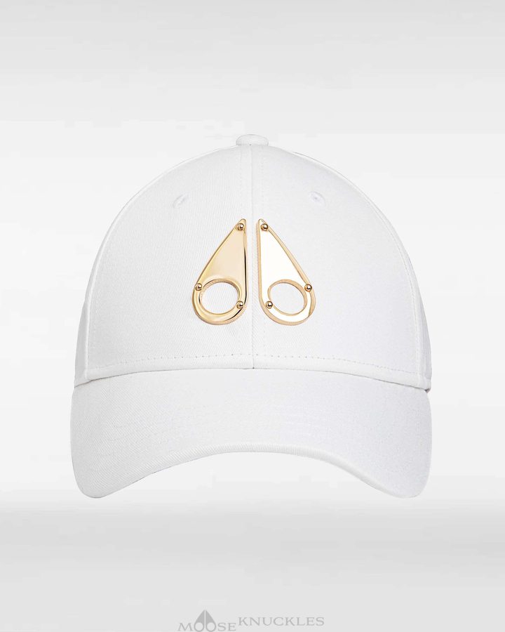 Baseball caps Moose Knuckles Gold Logo Icon Cap Homme Blanche Doré | ACPFD-2169