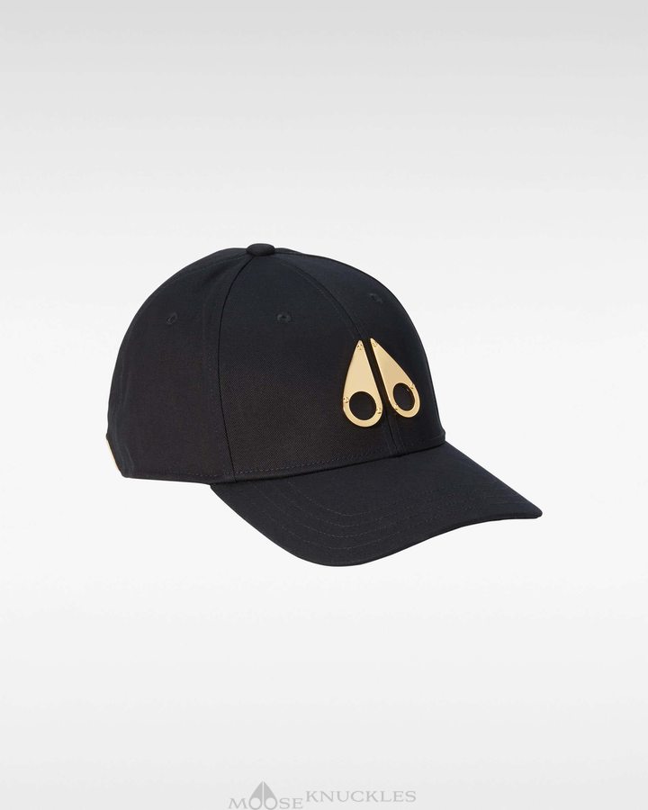 Baseball caps Moose Knuckles Gold Logo Icon Cap Homme Noir Doré | PIGWU-9720