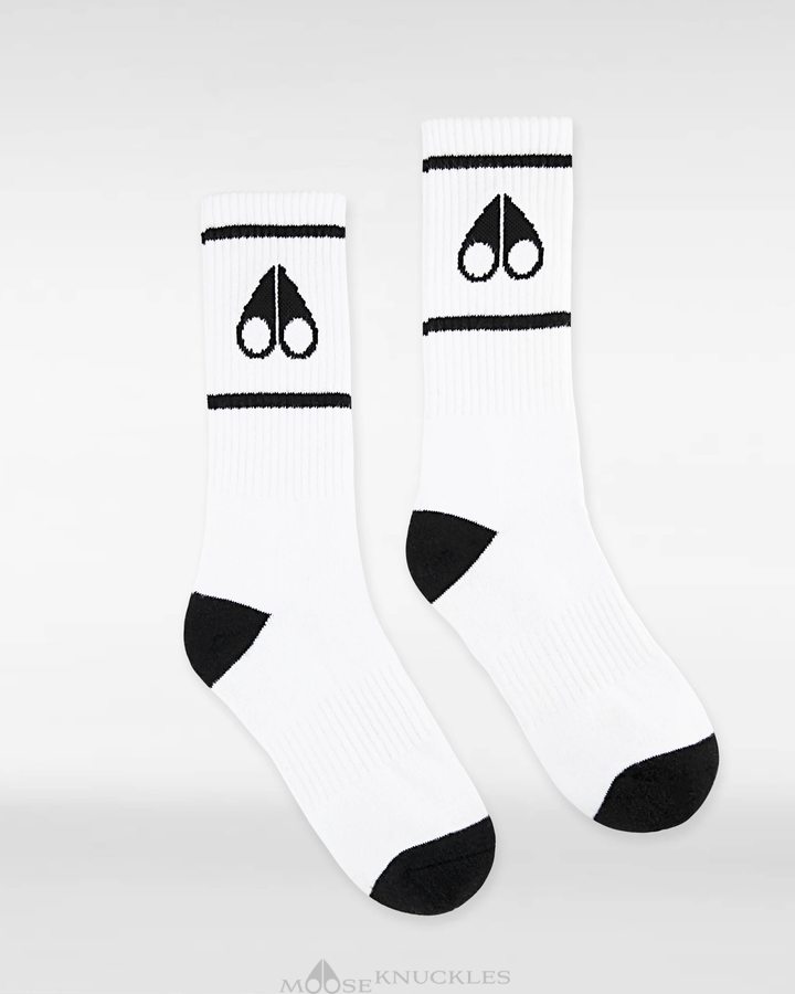 Chaussette Moose Knuckles Logo Icon Socks Homme Blanche Noir | EXVCW-6315