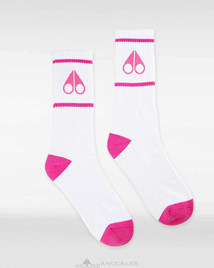 Chaussette Moose Knuckles Logo Icon Socks Homme Blanche Rose | LKUNA-2034