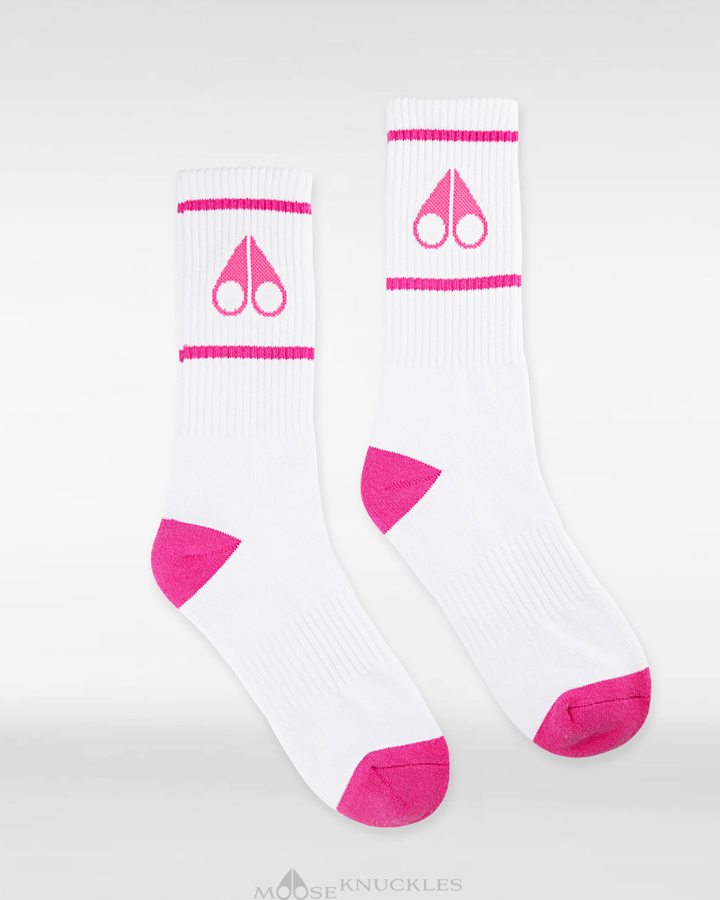 Chaussette Moose Knuckles Logo Icon Socks Homme Blanche Rose | LKUNA-2034