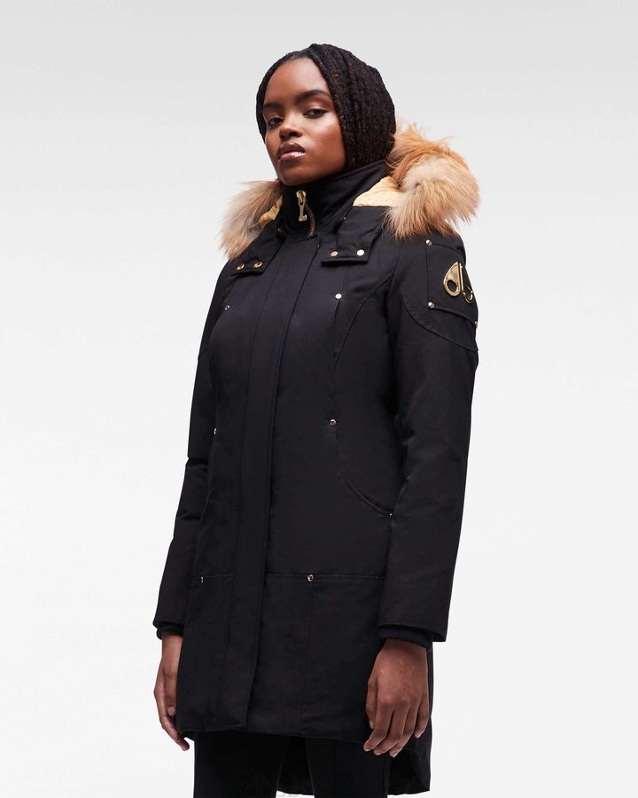 Parkas Moose Knuckles Gold Stirling Parka Fur Femme Noir Doré | DFWER-4827