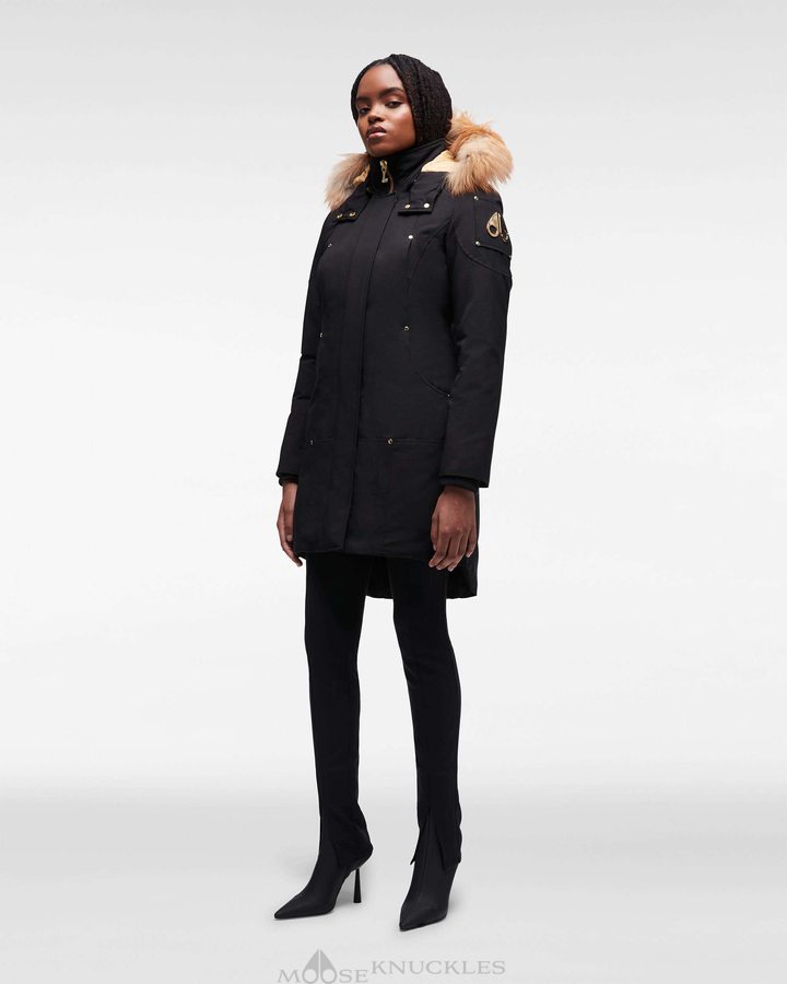 Parkas Moose Knuckles Gold Stirling Parka Fur Femme Noir Doré | DFWER-4827