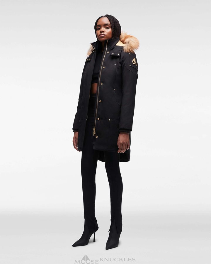 Parkas Moose Knuckles Gold Stirling Parka Fur Femme Noir Doré | DFWER-4827