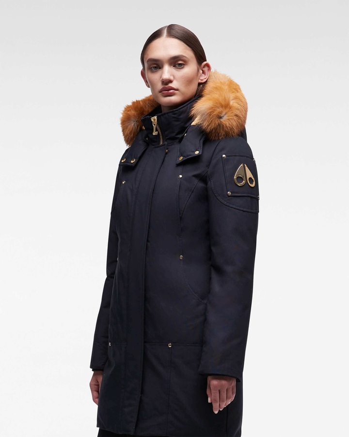 Parkas Moose Knuckles Gold Stirling Parka Fur Femme Bleu Marine Doré | NGILW-9021