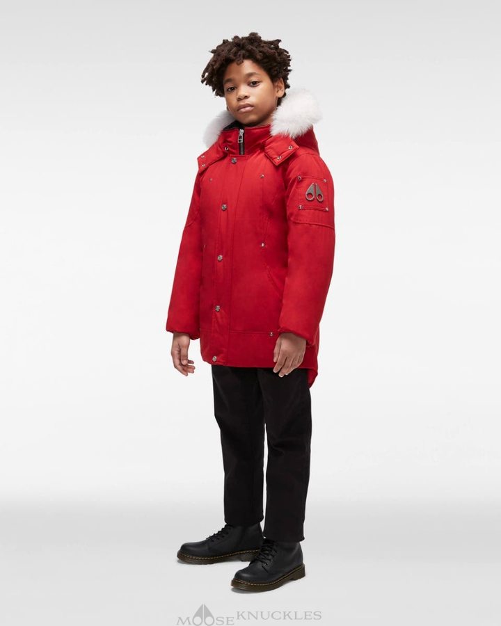 Parkas Moose Knuckles Original Parka Fur Enfant Rouge Foncé Noir | TUFYM-7129