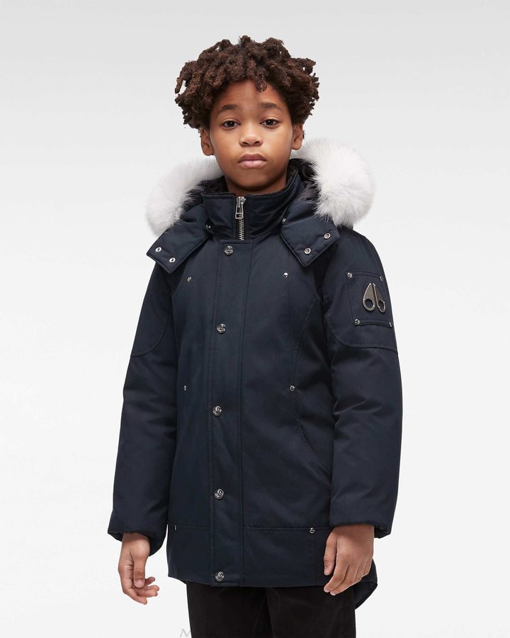 Parkas Moose Knuckles Original Parka Fur Enfant Bleu Marine | YNCIB-0583