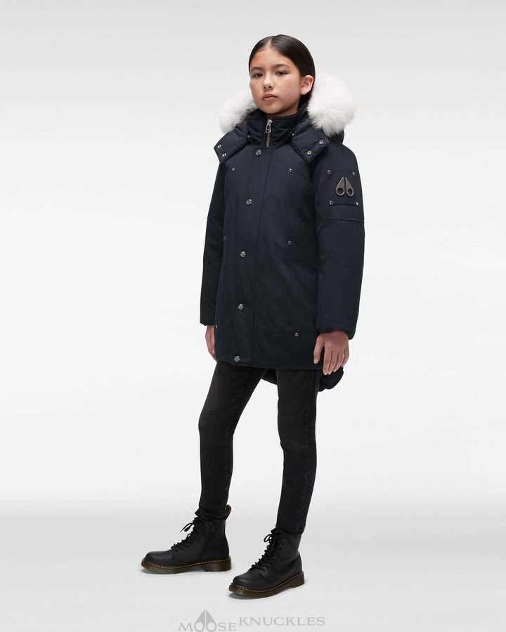 Parkas Moose Knuckles Original Parka Fur Enfant Bleu Marine | YNCIB-0583