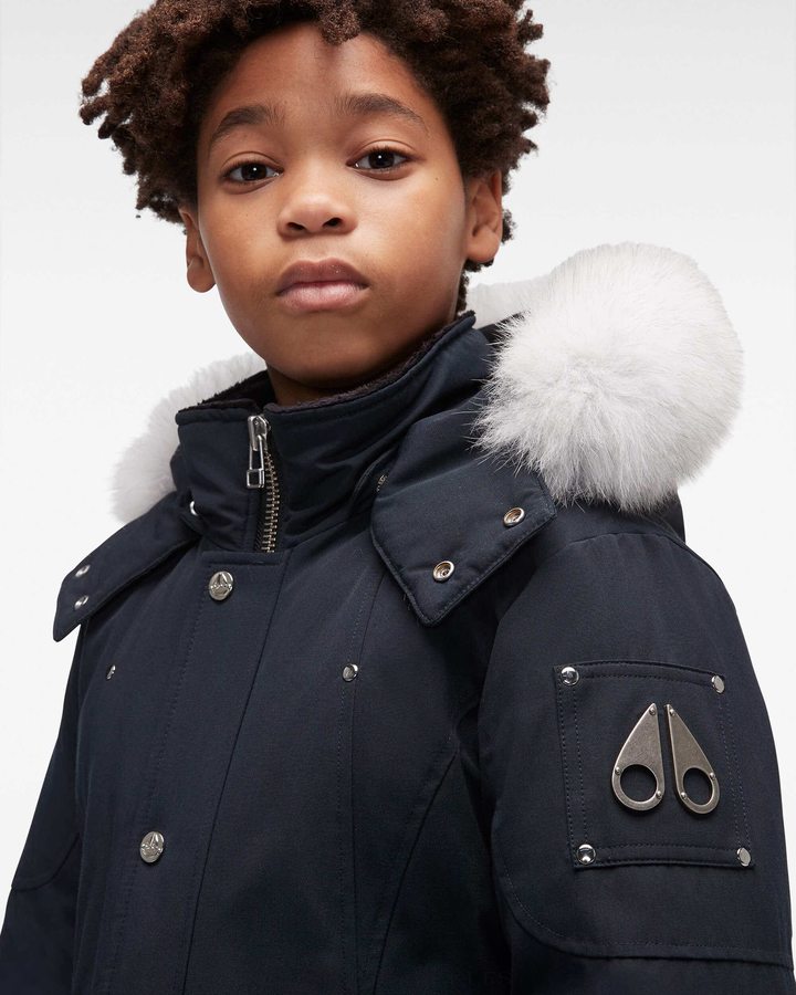 Parkas Moose Knuckles Original Parka Fur Enfant Bleu Marine | YNCIB-0583