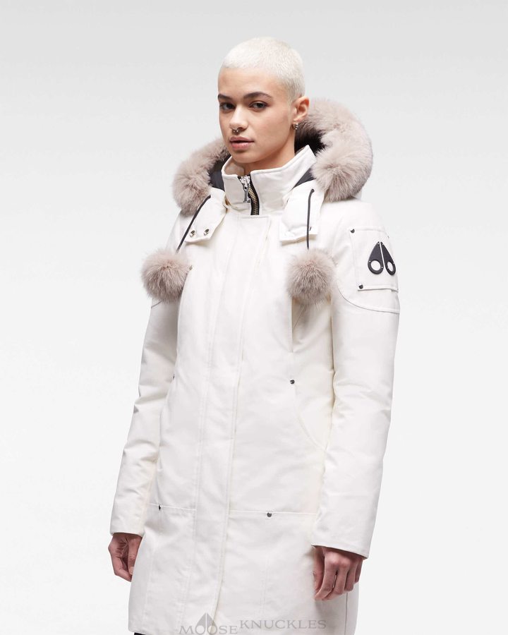 Parkas Moose Knuckles Original Stirling Parka Fur Femme Milky Way / Stoned Fox Fur | UGQIM-9026