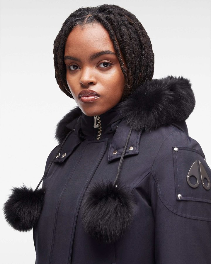 Parkas Moose Knuckles Original Stirling Parka Fur Femme Bleu Marine Noir | JICYV-8650