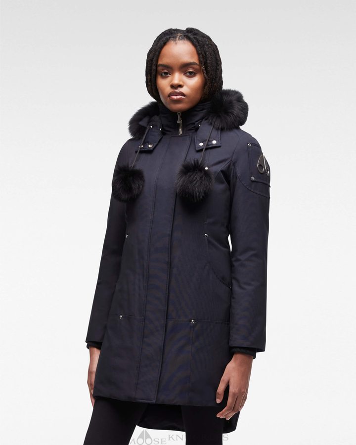 Parkas Moose Knuckles Original Stirling Parka Fur Femme Bleu Marine Noir | JICYV-8650