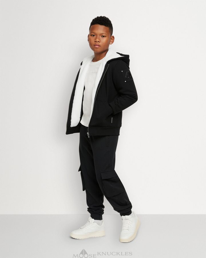 Sweat a Capuche Moose Knuckles Classic Bunny Enfant Noir Blanche | TWKHS-2839