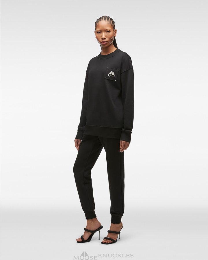 Sweats Moose Knuckles Brooklyn Crew Neck Femme Noir | DBIYC-0973