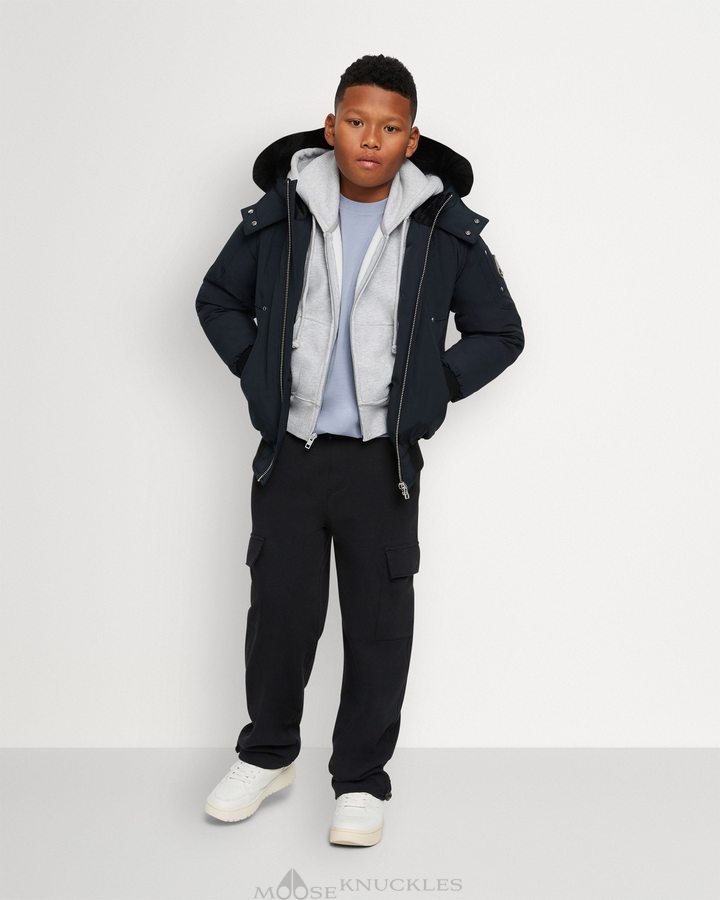 Veste Bombers Moose Knuckles Bomber Shearling Enfant Bleu Marine Noir | LWAGP-5092