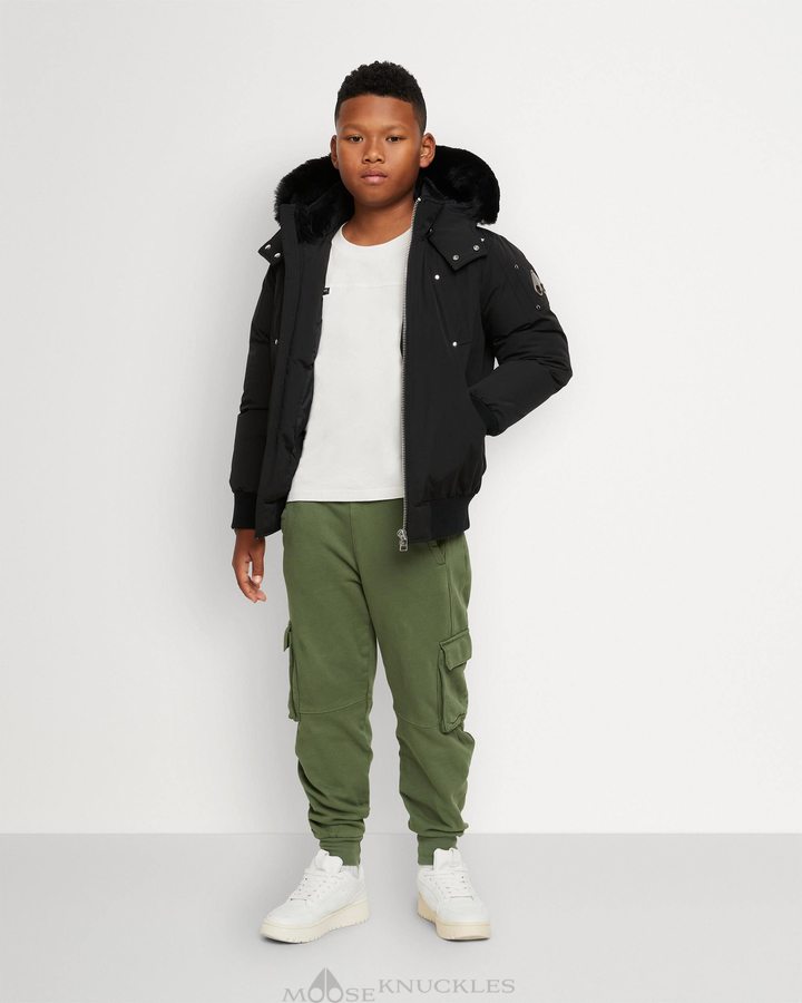 Veste Bombers Moose Knuckles Bomber Shearling Enfant Noir Noir | QSDYN-9738