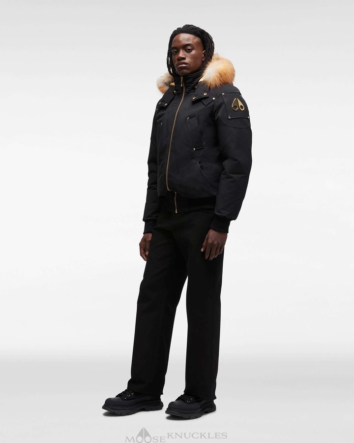 Veste Bombers Moose Knuckles Gold Ballistic Bomber Fur Homme Noir Doré | PRHLX-9867