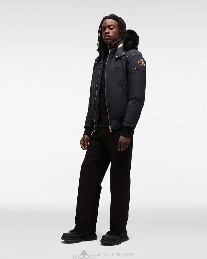 Veste Bombers Moose Knuckles Gold Ballistic Bomber Fur Homme Bleu Marine Noir | LVFYW-2946