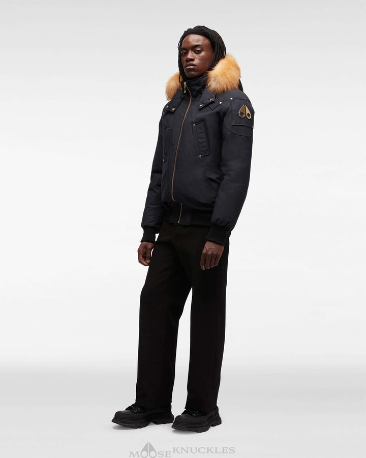 Veste Bombers Moose Knuckles Gold Ballistic Bomber Fur Homme Bleu Marine Doré | SRHZD-8436