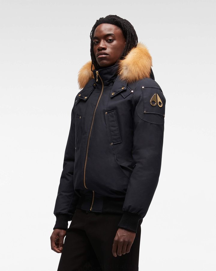 Veste Bombers Moose Knuckles Gold Ballistic Bomber Fur Homme Bleu Marine Doré | SRHZD-8436