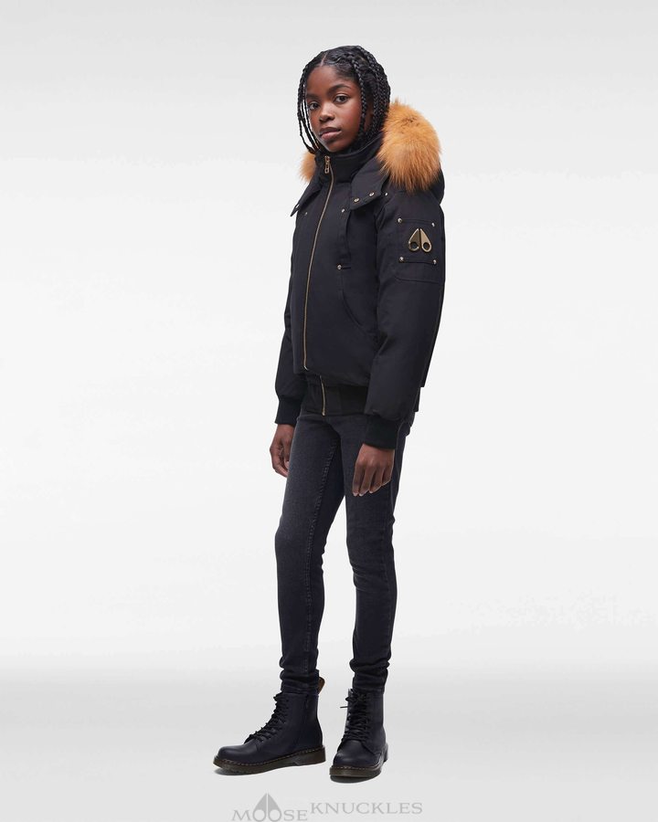 Veste Bombers Moose Knuckles Gold Bomber Fur Enfant Noir Doré | UERJX-4158