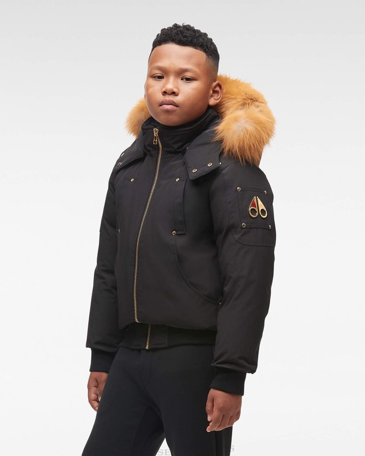 Veste Bombers Moose Knuckles Gold Bomber Fur Enfant Noir Doré | UERJX-4158