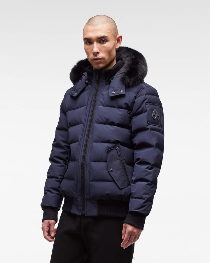 Veste Bombers Moose Knuckles Onyx Scotchtown Bomber Homme Bleu Marine Noir | UHGET-8452