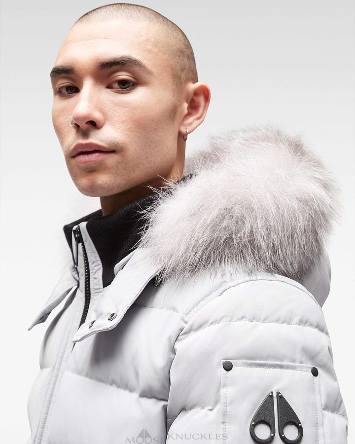 Veste Bombers Moose Knuckles Onyx Scotchtown Bomber Homme Gray Birch / Frost Fox Fur | XPELB-8257