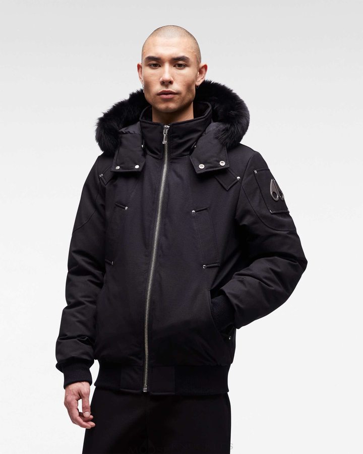 Veste Bombers Moose Knuckles Original Ballistic Bomber Fur Homme Noir Noir | XRFJH-8376