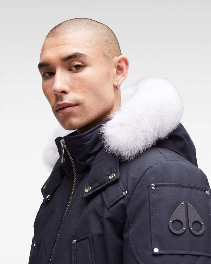 Veste Bombers Moose Knuckles Original Ballistic Bomber Fur Homme Bleu Marine | HSIDF-6917