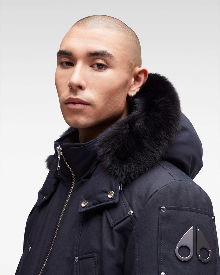 Veste Bombers Moose Knuckles Original Ballistic Bomber Fur Homme Bleu Marine Noir | XRPNF-4890