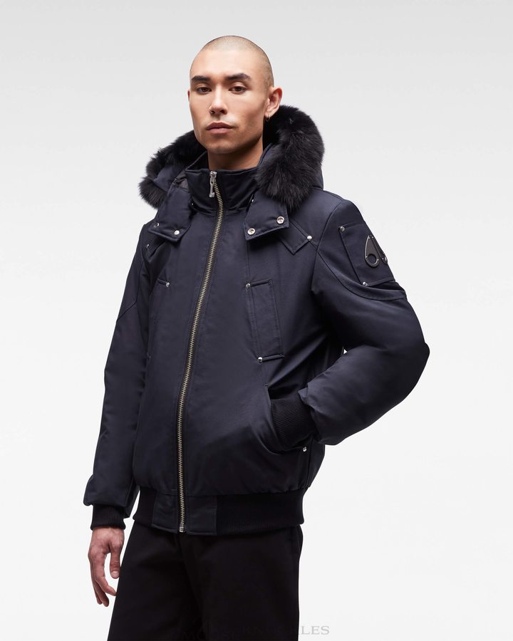 Veste Bombers Moose Knuckles Original Ballistic Bomber Fur Homme Bleu Marine Noir | XRPNF-4890