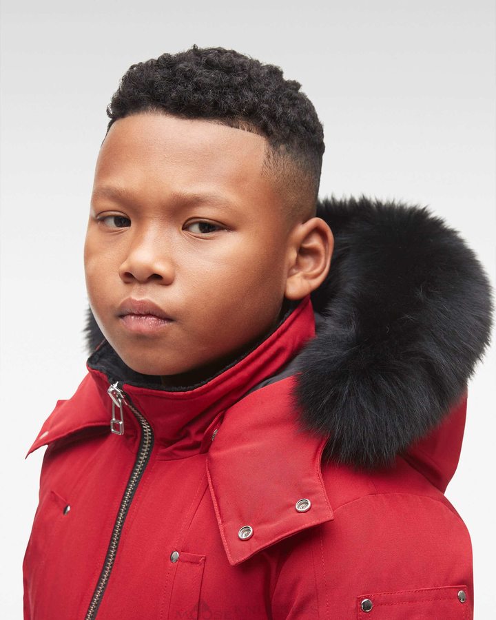 Veste Bombers Moose Knuckles Original Bomber Fur Enfant Rouge Foncé Noir | KOLXB-6731