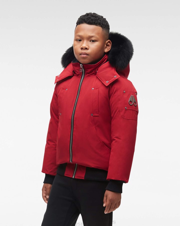 Veste Bombers Moose Knuckles Original Bomber Fur Enfant Rouge Foncé Noir | KOLXB-6731