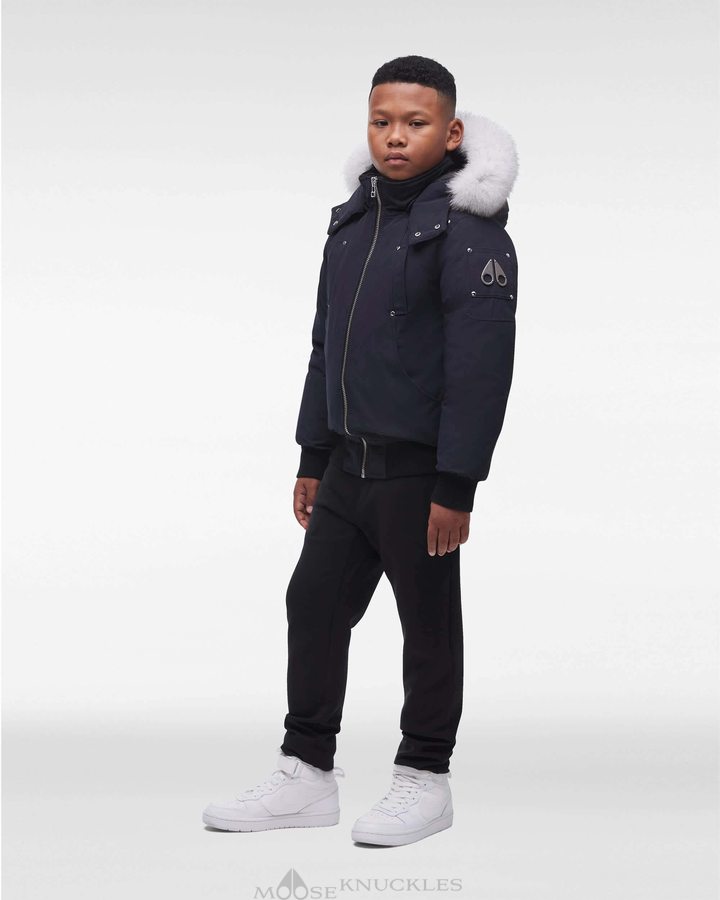 Veste Bombers Moose Knuckles Original Bomber Fur Enfant Bleu Marine | DCRZO-7625