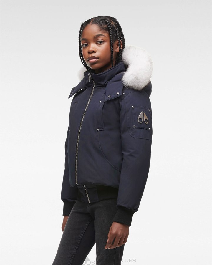 Veste Bombers Moose Knuckles Original Bomber Fur Enfant Bleu Marine | DCRZO-7625