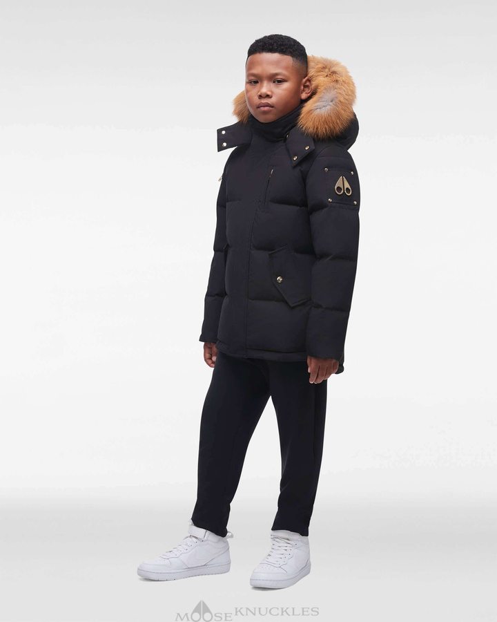 Vestes Moose Knuckles Gold 3q Fur Enfant Noir Doré | BOLEJ-9651