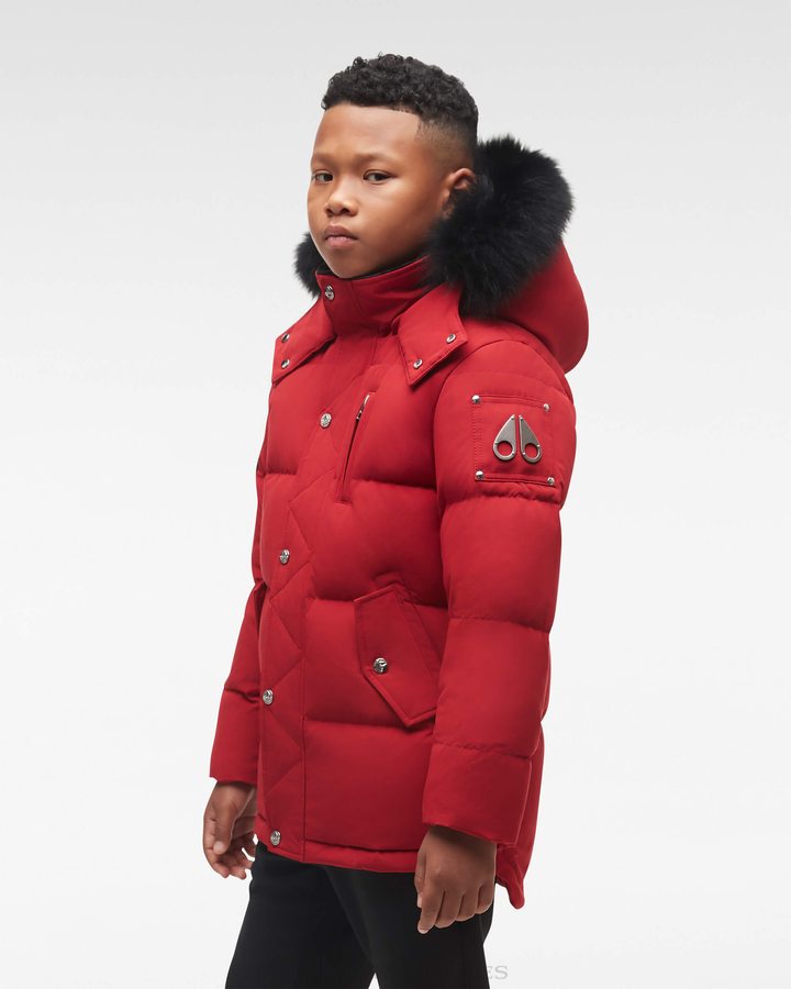 Vestes Moose Knuckles Original 3q Fur Enfant Rouge Foncé Noir | EIWMD-6583