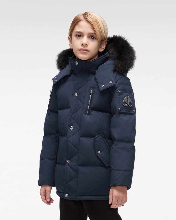 Vestes Moose Knuckles Original 3q Fur Enfant Bleu Marine Noir | EZNPH-5723