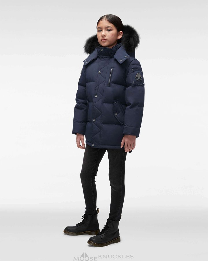 Vestes Moose Knuckles Original 3q Fur Enfant Bleu Marine Noir | EZNPH-5723